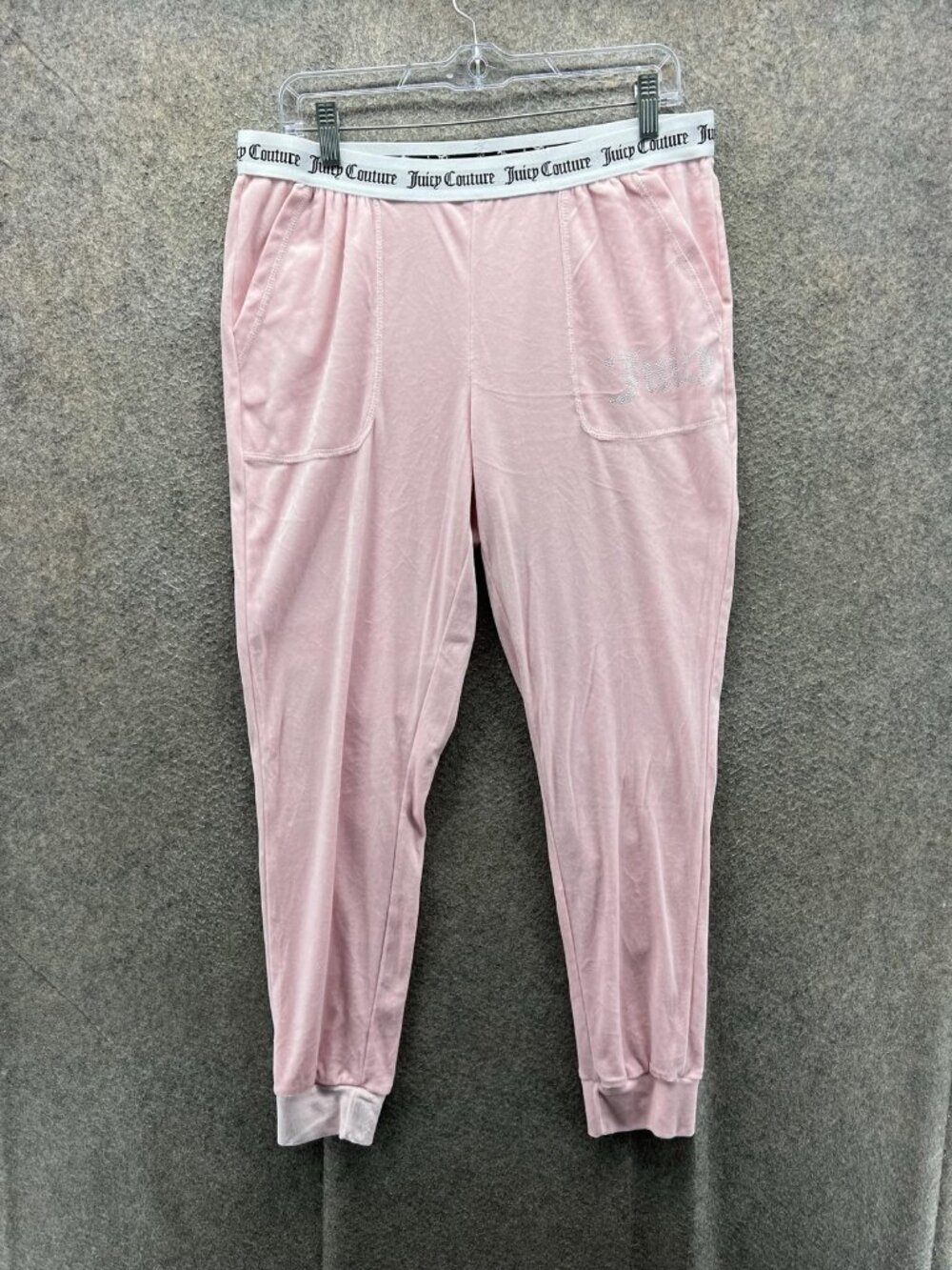 Juicy Couture Pajama Pants Womens Large Pink Velour Rhinestone Logo Lounge Sleep